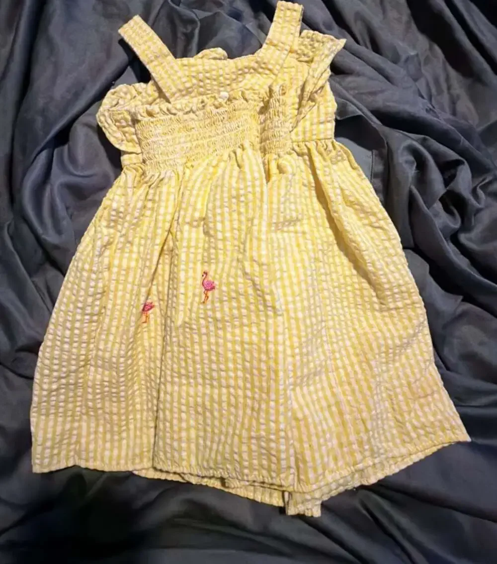 Starting Out Toddler Girls Yellow Gingham Flamingo Seersucker Sundress 12 months
